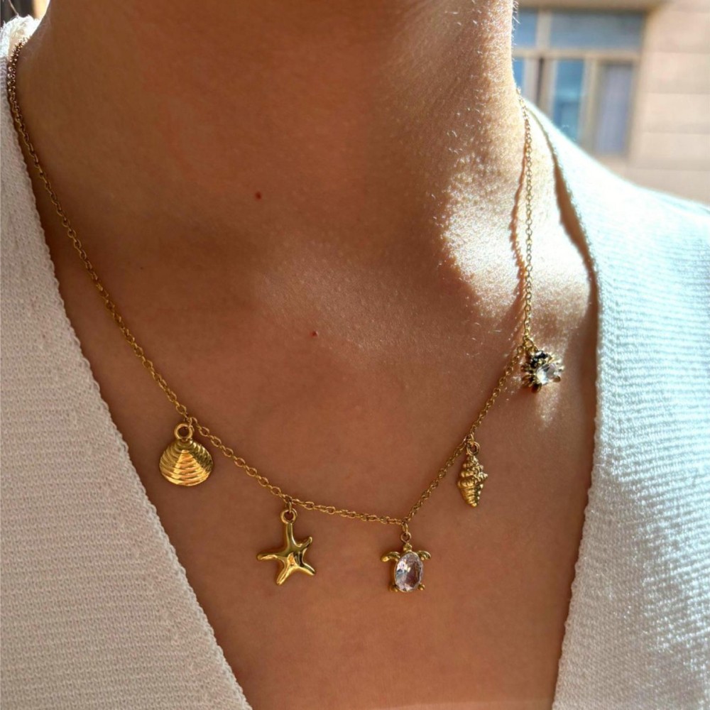 Collier Pendentif Oceanic En Acier Inoxydable Étanche Couleur Or (1 Pièce) h5Image2