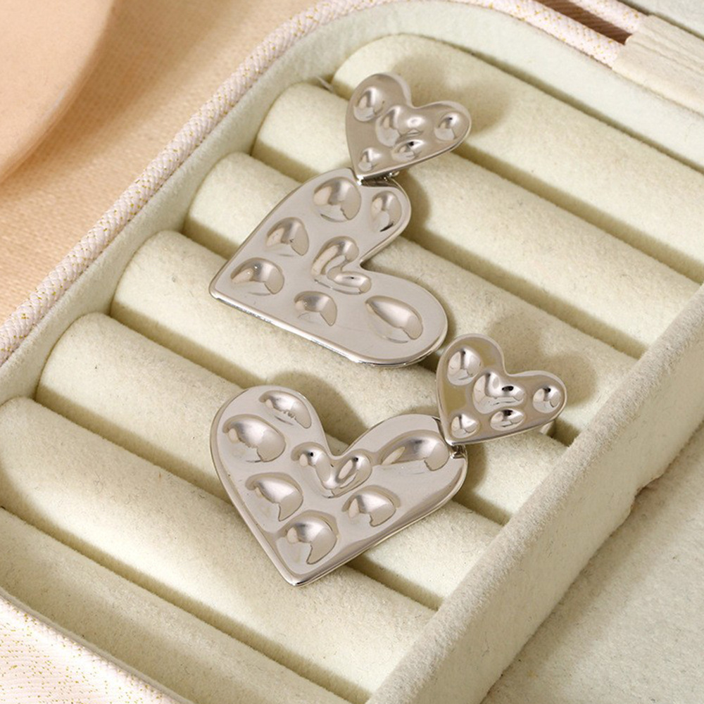 1 Paire De Boucles D'Oreilles Pendantes En Acier Inoxydable Étanches En Forme De Cœur Image4