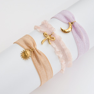 Bracelet À Breloques Pour Femme, En Acier Inoxydable, Couleur Or, Avec Nœud Papillon (1 Pièce). h5 Image3