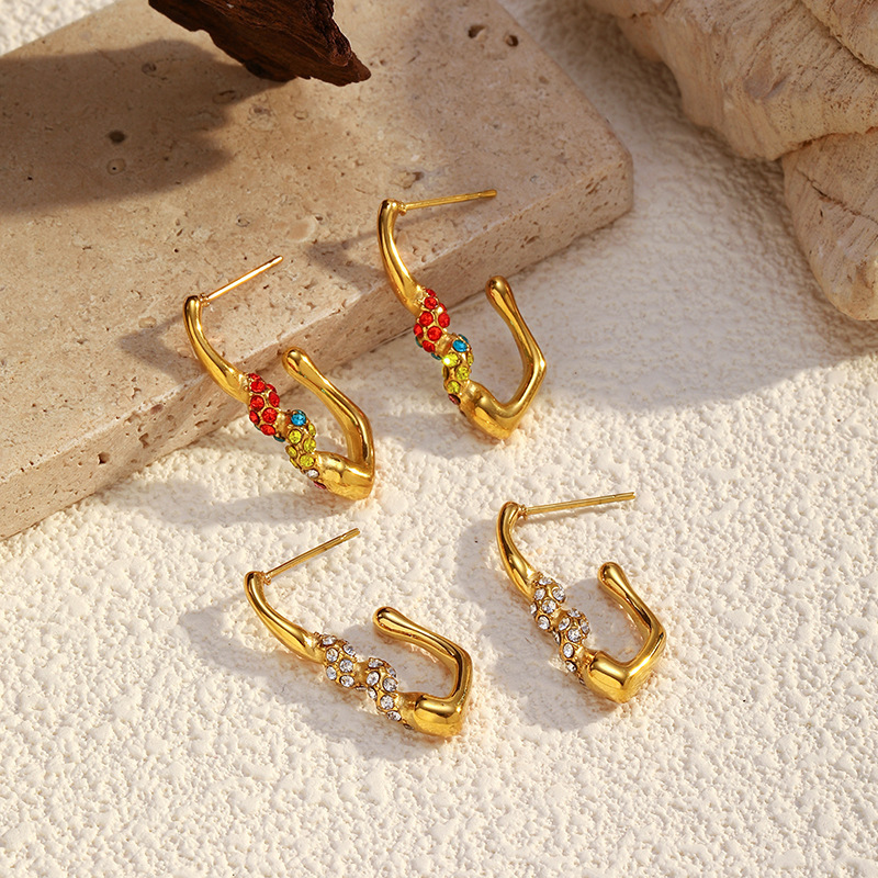 1 Paire De Boucles D'Oreilles Créoles En Acier Inoxydable De Forme Irrégulière, Étanches, Couleur Or Image2