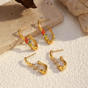 1 Paire De Boucles D'Oreilles Créoles En Acier Inoxydable De Forme Irrégulière, Étanches, Couleur Or h5 Image2