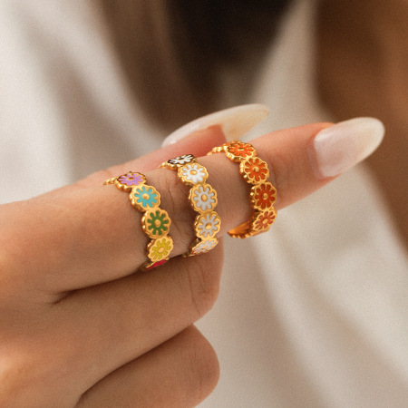 Bague Daily Daisy en acier inoxydable étanche couleur or (1 pièce)