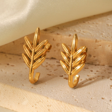1 paire de boucles d'oreilles puces pour femme, en acier inoxydable imperméable, motif plante simple