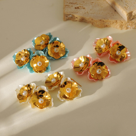 1 paire de boucles d'oreilles pendantes en acier inoxydable couleur or, motif fleur rétro, série romantique 2