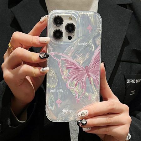 1 paire de coques de téléphone en TPU à motif papillon pailleté