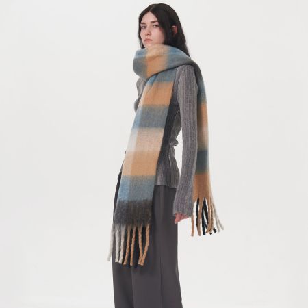 Écharpe d'hiver rétro à carreaux en polyester pour femme, 1 pièce