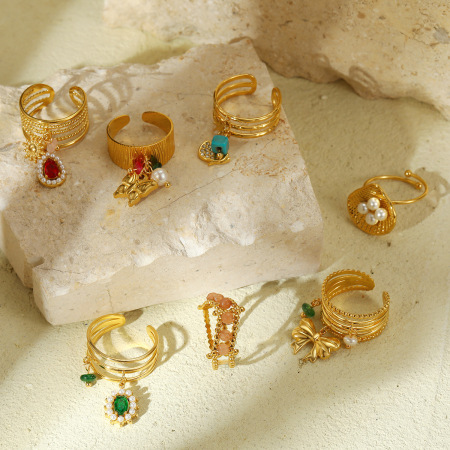 Bague statement en acier inoxydable étanche couleur or (1 pièce)