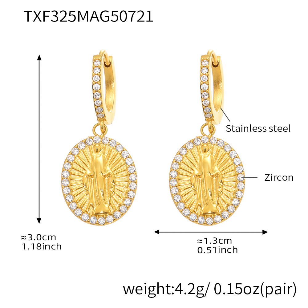 Ensemble De Bijoux Pour Femme Avec Figurine Rétro, En Acier Inoxydable, Étanche, Couleur Or Et Zircon. 