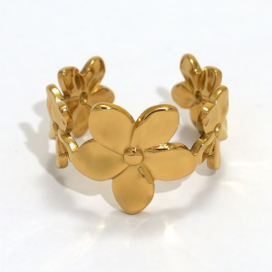 Bague Minimaliste Simple Et Élégante En Acier Inoxydable Doré, Imperméable, Avec Motif Floral (1 Pièce). h5 
