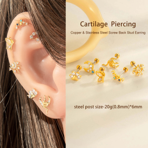 Boucles D'Oreilles Piercing Exquises En Forme De Serpent, Couleur Cuivre Et Or, Zircone, Pour Femme, 1 Pièce h5 Image5