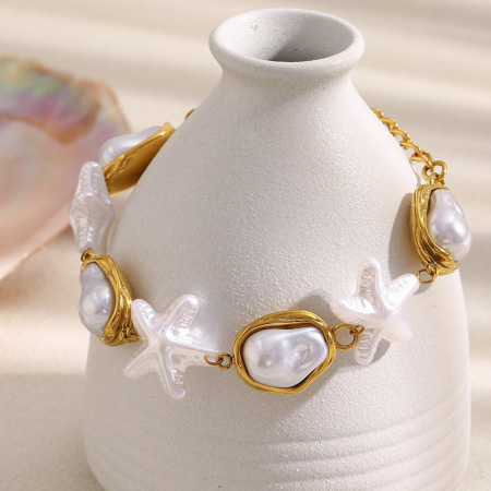 Bracelet Élégant En Acier Inoxydable Pour Femme, Série Simple, Forme Irrégulière, Perles