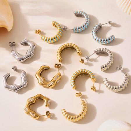 1 paire de boucles d'oreilles créoles pour femme, en acier inoxydable doré, forme irrégulière, collection classique, étanches. 2