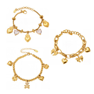 Bracelet À Breloques Pour Femme, En Acier Inoxydable Doré, Imperméable, Avec Motif Ours (1 Pièce). h5 Image9
