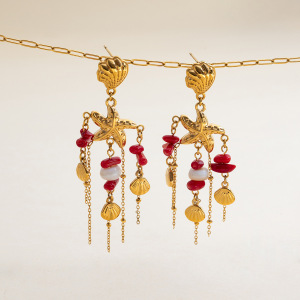 Boucles D'Oreilles Pendantes Pour Femme, En Acier Inoxydable, Couleur Or, Avec Coquillage Naturel Et Étanchéité. h5 Image7