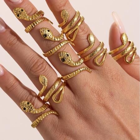Bague classique serpent en acier inoxydable étanche couleur or (1 pièce) 2