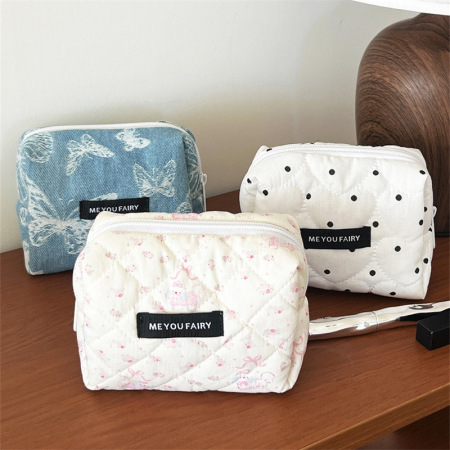 Trousse de maquillage décontractée en polyester à pois pour femme, 1 pièce, série simple