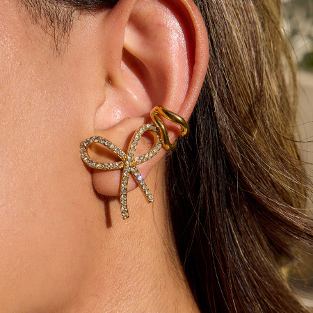 Boucles d'oreilles puces pour femme, modèle nœud papillon, en acier inoxydable étanche, couleur or (1 paire) - Collection Shining