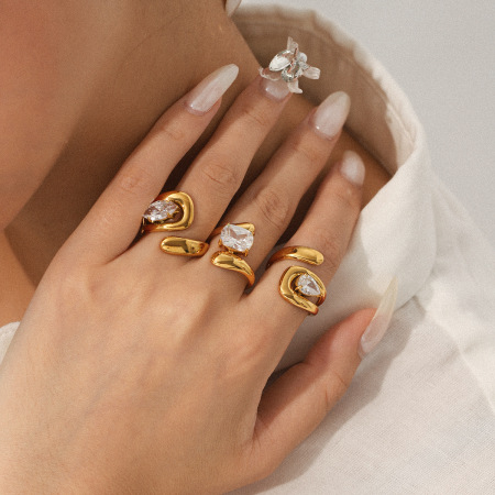 Bague tendance en acier inoxydable imperméable, de forme irrégulière (1 pièce)