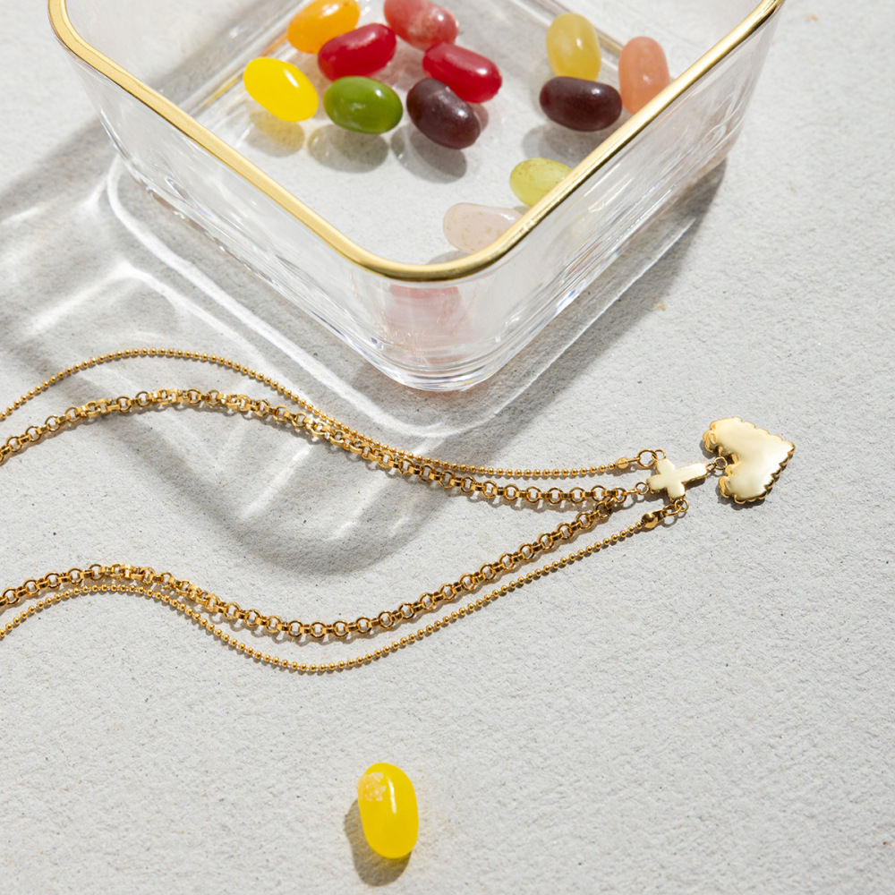 Collier À Plusieurs Rangs Pour Femme, En Acier Inoxydable Doré, Motif Cœur Romantique (1 Pièce) Image7