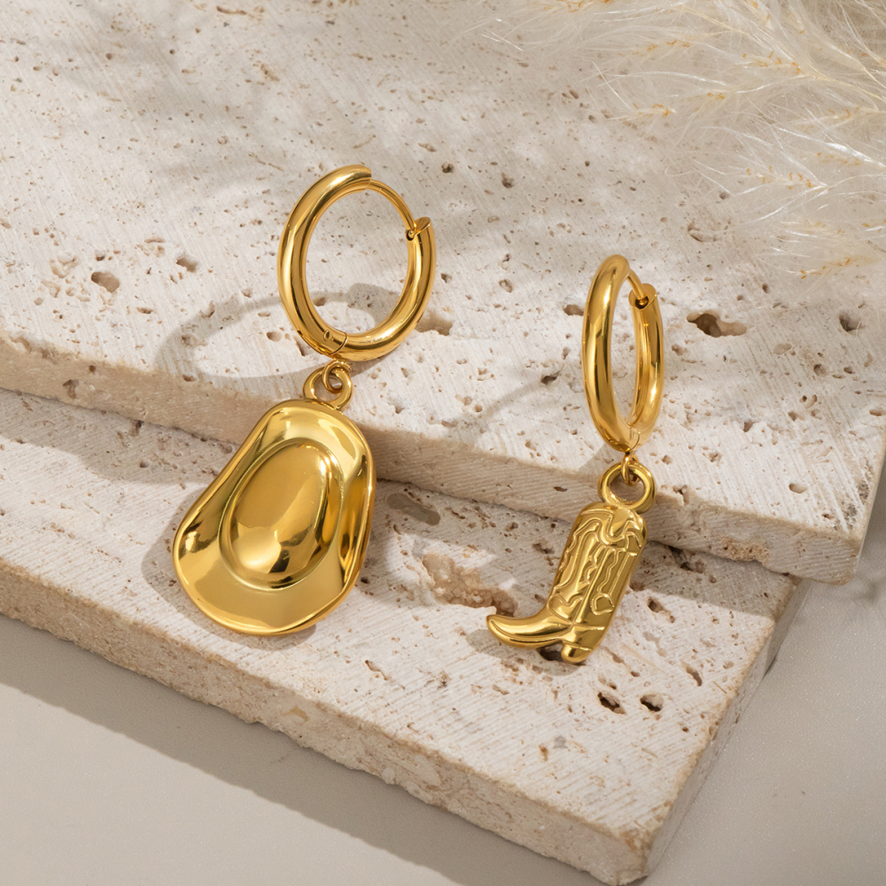 1 Paire De Boucles D'Oreilles Pendantes Pour Femmes, Style Hip-Hop/Rock, En Acier Inoxydable Imperméable Couleur Or. Image5