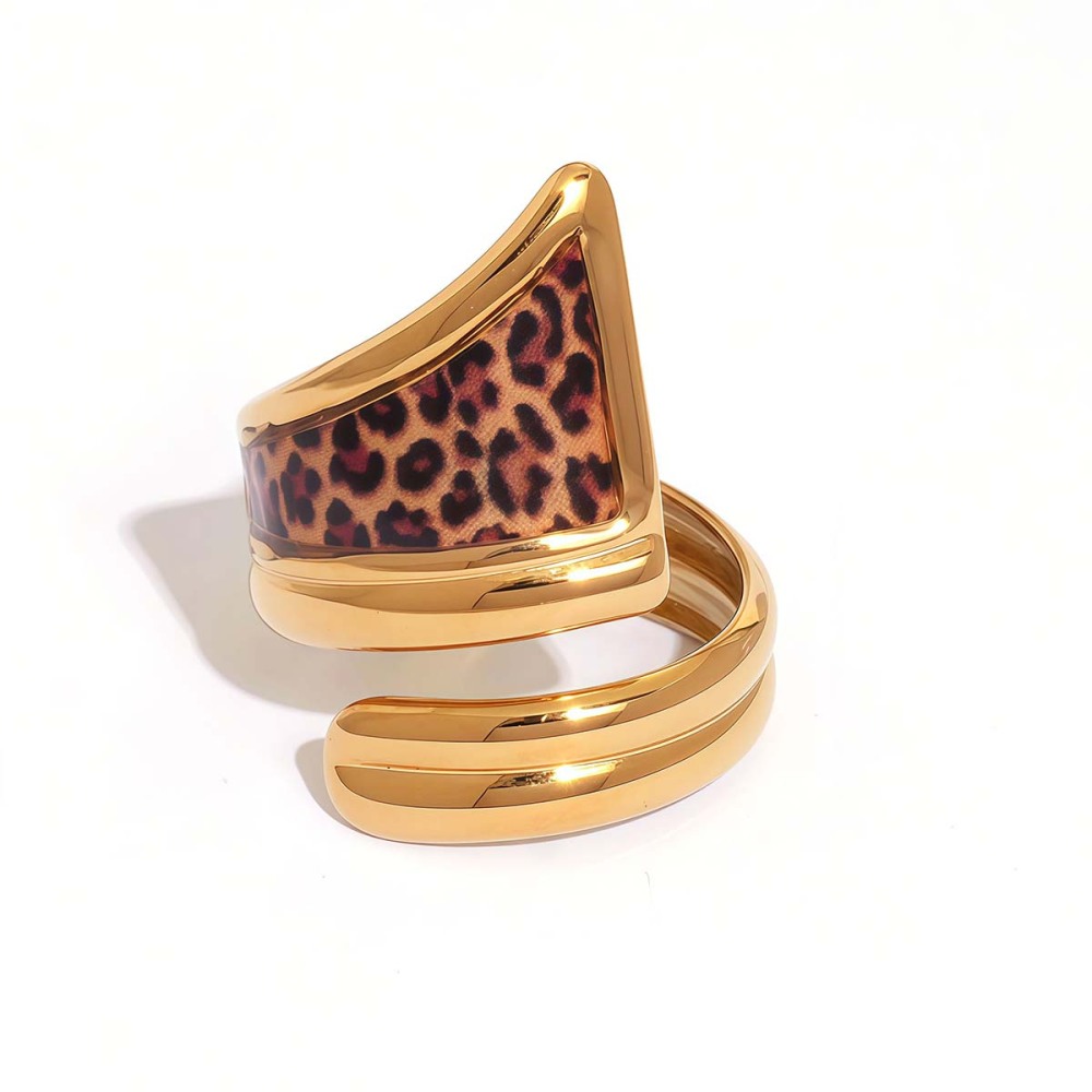 Bague Tendance Simple Et Décontractée En Acier Inoxydable Imperméable À Imprimé Léopard (1 Pièce) 