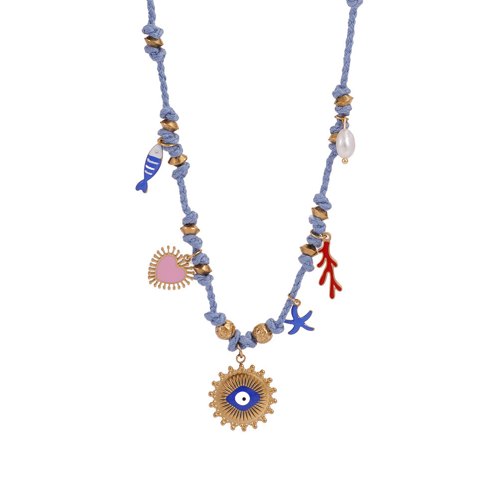 Collier Élégant En Perles Œil Du Diable Pour Femme, Couleur Or, Pierres Naturelles