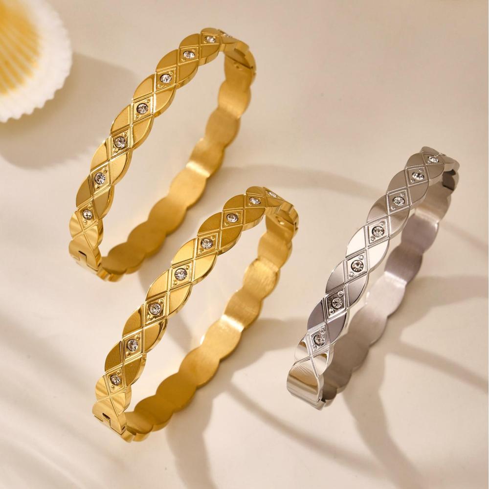 Bracelet Jonc Classique Pour Femme, Forme Irrégulière, En Acier Inoxydable, Couleur Or, Étanche (1 Pièce) Image8