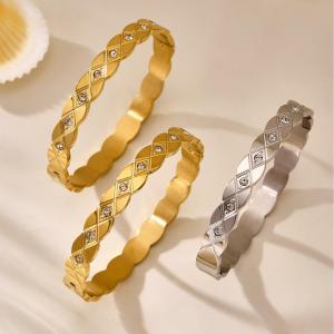 Bracelet Jonc Classique Pour Femme, Forme Irrégulière, En Acier Inoxydable, Couleur Or, Étanche (1 Pièce) h5 Image8