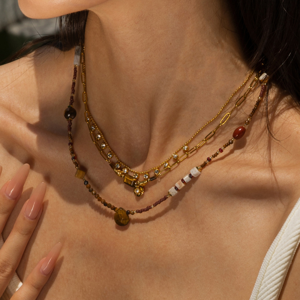 Collier De Perles Rétro En Pierres Naturelles Couleur Or, 1 Pièce Image3