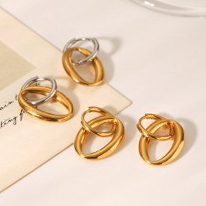 1 Paire De Boucles D'Oreilles Créoles Géométriques Simples Pour Femme, En Acier Inoxydable Étanches. h5 Image5