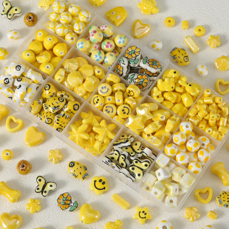 1 pièce de perles en céramique représentant une jolie fleur, un cœur et un poisson.