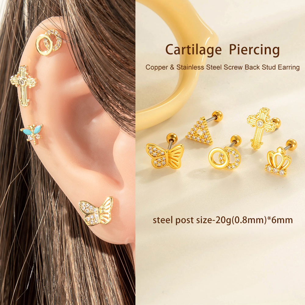 Boucle D'Oreille Piercing Papillon En Cuivre Doré Et Zircon Image4