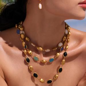Ensemble De Colliers Pour Femmes, 1 Pièce, Forme Ovale Élégante, Opale, Acier Inoxydable, Étanche, Couleur Or h5 Image2