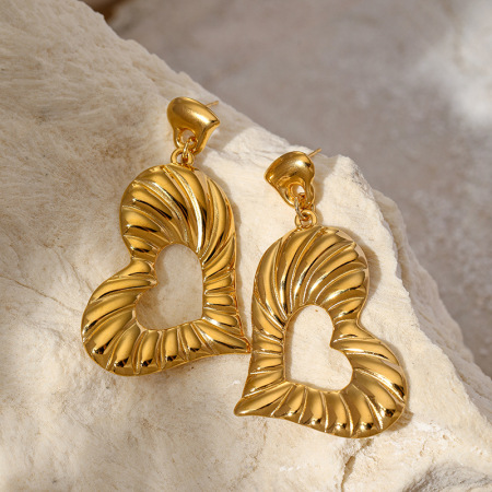 Boucles d'oreilles pendantes en acier inoxydable doré, étanches, en forme de cœur (1 paire)