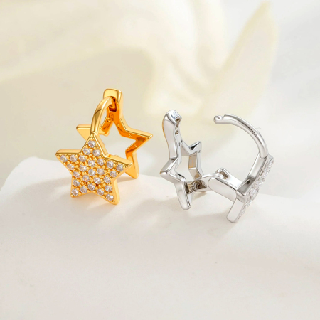 Boucles d'oreilles créoles modernes en forme d'étoile, couleur cuivre et or, zircone cubique, pour femme, 1 pièce