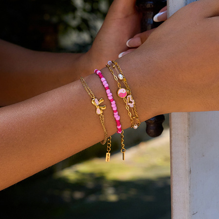 Bracelet à breloques pour femme, 1 pièce, en acier inoxydable, couleur or, avec cœur rose romantique 2