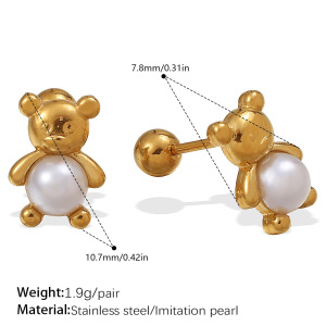 1 Paire De Boucles D'Oreilles Puces En Acier Inoxydable Doré, Imperméables, Motif Animal. h5 