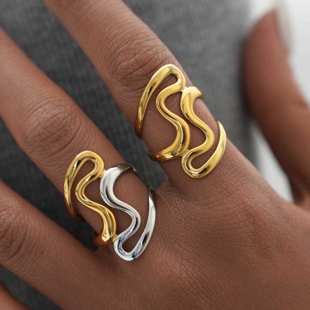 Bague tendance en acier inoxydable, imperméable, de forme irrégulière et décontractée (1 pièce).