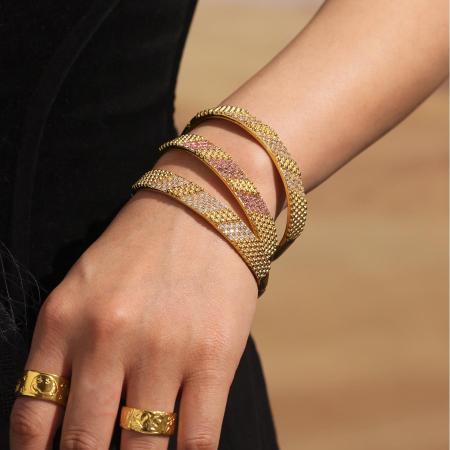 Bracelet jonc classique rond pour femme, en acier inoxydable étanche, couleur or (1 pièce)