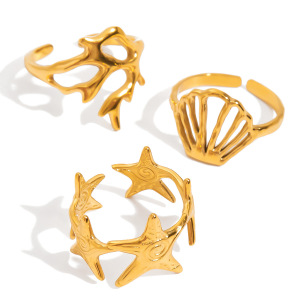 Bague Tendance En Acier Inoxydable Doré, Motif Organisme Marin (1 Pièce) h5 Image10