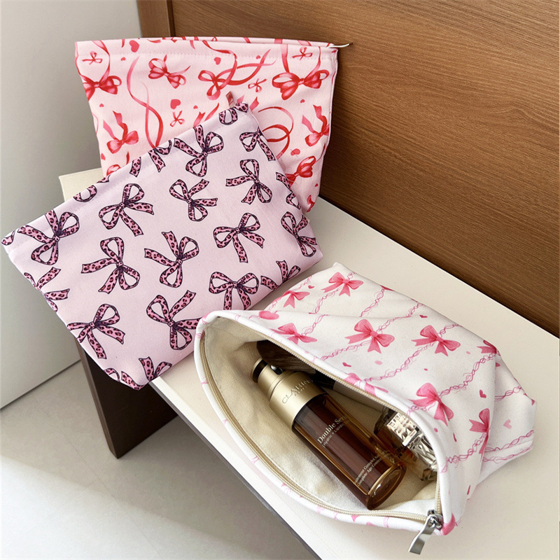 Trousse De Maquillage Pour Femme Avec Nœud Rayé De Qualité Supérieure, 1 Pièce h5Image4
