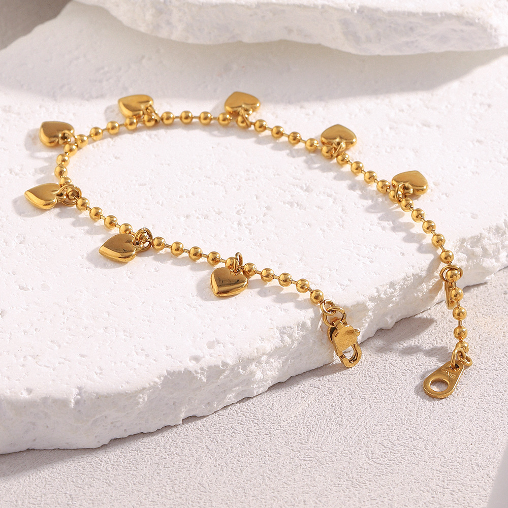 Bracelet À Breloques Pour Femme, En Acier Inoxydable, Couleur Or, Avec Motif Cœur (1 Pièce). h5Image5