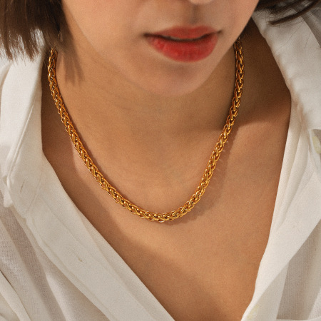 1 Collier à maillons quotidiens en acier inoxydable étanche couleur or pour femme