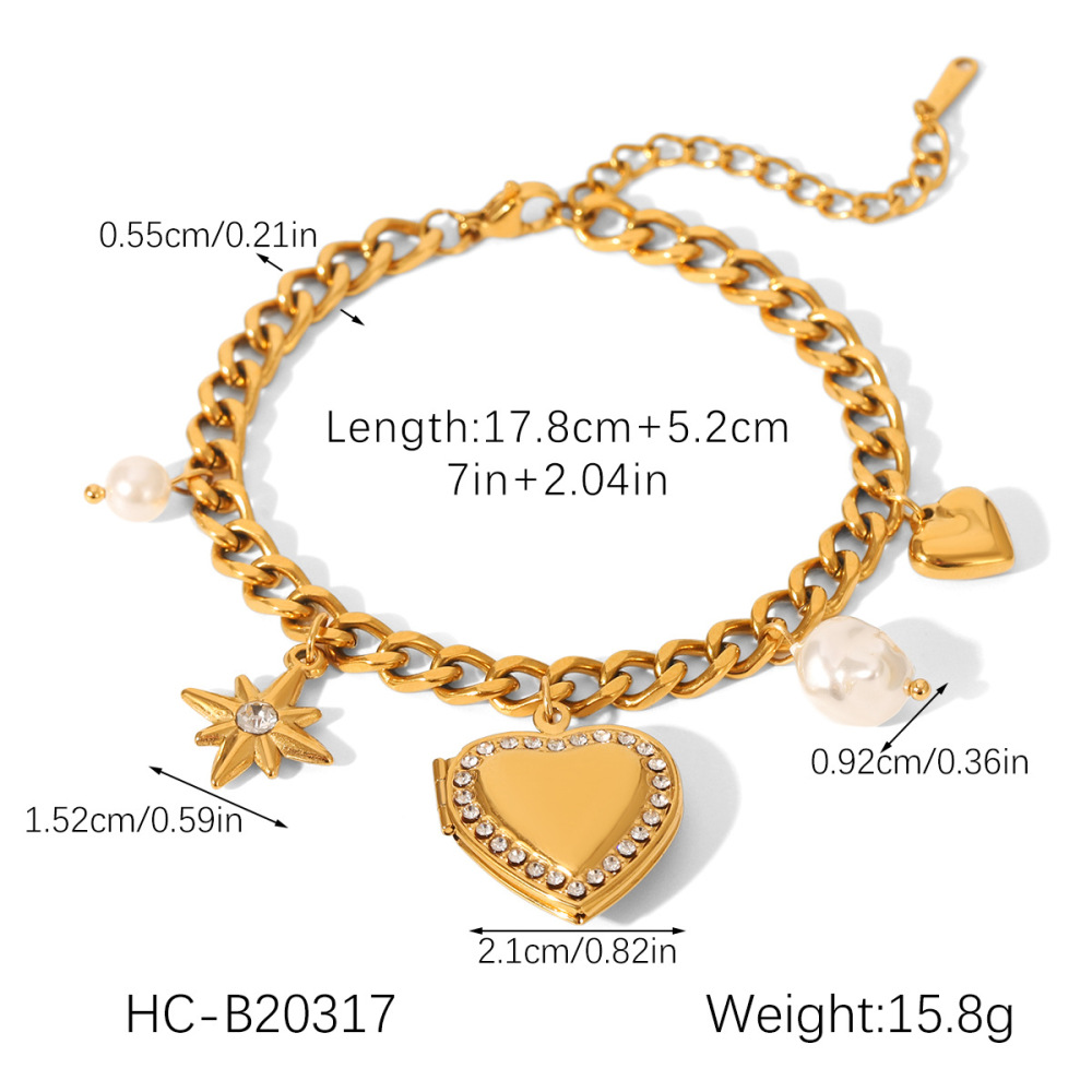 Bracelet À Breloques Daily Heart Pour Femme, En Acier Inoxydable Étanche, Couleur Or, Avec Zircon (1 Pièce). Image2