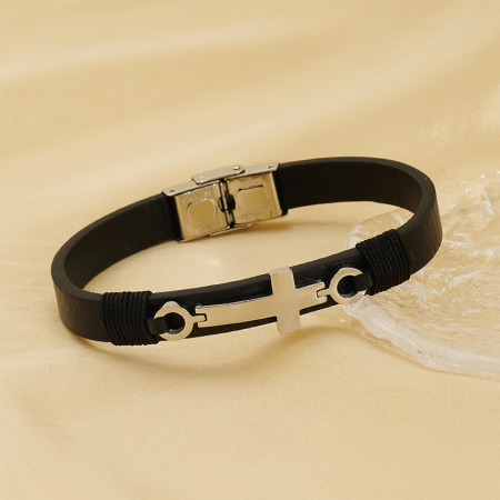 Bracelet homme en acier inoxydable avec croix rétro, série classique, 1 pièce 2