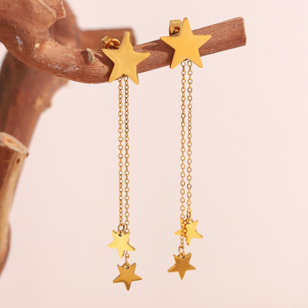 1 paire de boucles d'oreilles pendantes en acier inoxydable doré, étanches, en forme d'étoile