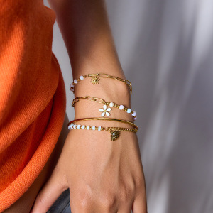 Bracelet À Breloques Pour Femme, En Acier Inoxydable Doré, Orné D'Une Fleur Délicate (1 Pièce). h5 Image6