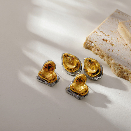 1 paire de boucles d'oreilles à tige en acier inoxydable pour femme, couleurs or et argent mélangées