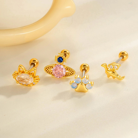 Boucles d'oreilles piercing pour femme, 1 pièce, en cuivre et zircon couleur or