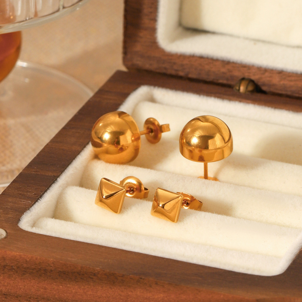 1 Paire De Boucles D'Oreilles Puces Pour Femme, En Acier Inoxydable Imperméable, Couleur Or, De Forme Simple Et Irrégulière Image5